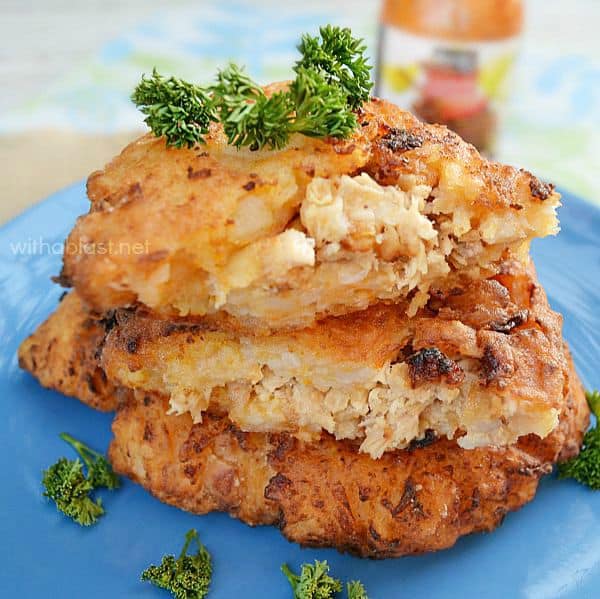 Chicken Cakes have a Chicken filling in a scrumptious Potato and Carrot mixture - (any cooked Chicken can be used) - so perfect for dinner ! 