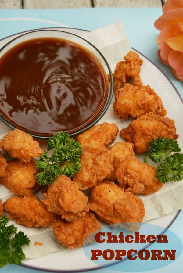 Why get take-out when these Chicken Popcorn are so easy to make, using all standard pantry ingredients ! Serve on game day, as an appetizer or add a handful to the kids' lunch box !