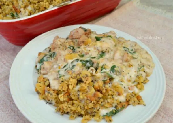 Cheesy Chicken smothered in a creamy Spinach/Mushroom sauce with a delicious, easy crunchy topping - perfect week night dinner Crunchy Chicken Florentine