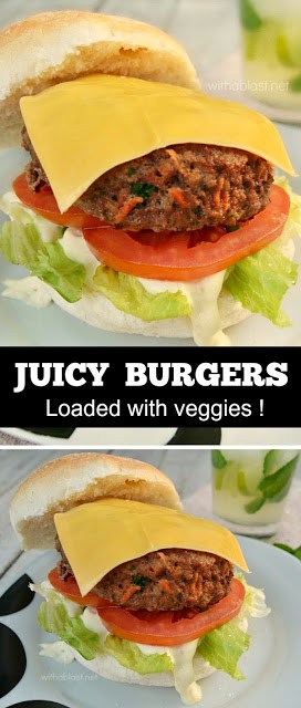 No need to smother these Juicy Burgers in sauces ! All the flavor and juiciness is in the patty {healthier alternatives given as well!}