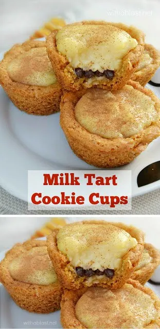 Traditional South-African Milk Tart filling in a crunchy sugar Cookie Cup