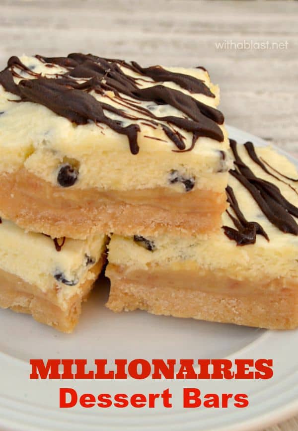 Layers of delight in these Millionaires DESSERT Bars - Shortbread, gooey Caramel and smooth, creamy White Chocolate Mousse {a restaurant copycat recipe!}