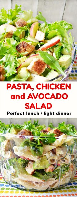 Filling Pasta Chicken and Avocado Salad ~ perfect lunch or light dinner on a warm Summer day