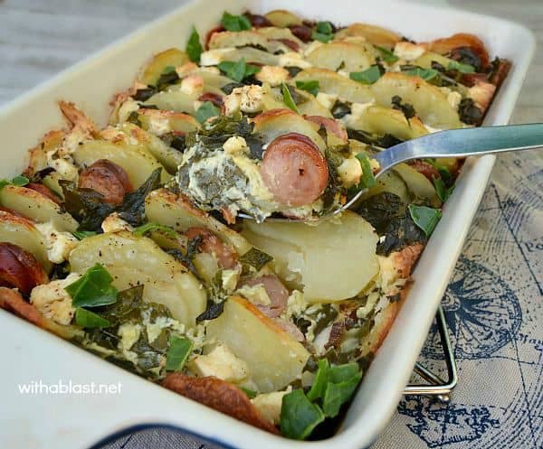Creamy, very tasty and most delicious Spinach and Sausage {any hotdog sausage} Potato Bake which the whole family will love !