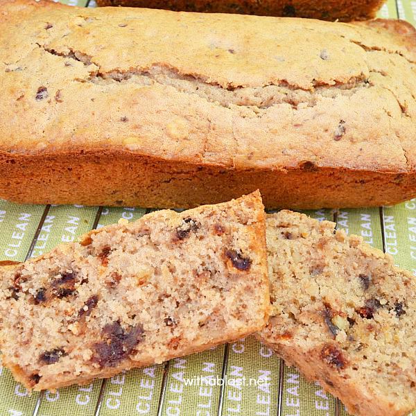 Sticky, chewy delicious Date and Walnut Bread ~ quick & easy, no kneading and tastes heavenly slathered with Butter ! {recipe yields TWO loaves}