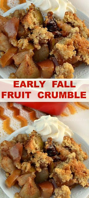 An easy Early Fall Fruit Crumble, boasting with Apples and Pears - this smells amazing when in the oven !