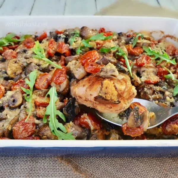 Delicious Italian-Style Chicken is perfect for early Fall weather, not too rich, yet filling and the casserole is packed with low-calorie veggies !