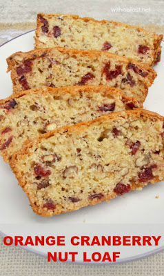 This soft, slightly moist Orange Cranberry Nut Loaf is mixed and baked in a flash ! Mix-bake-eat ---- nothing else !