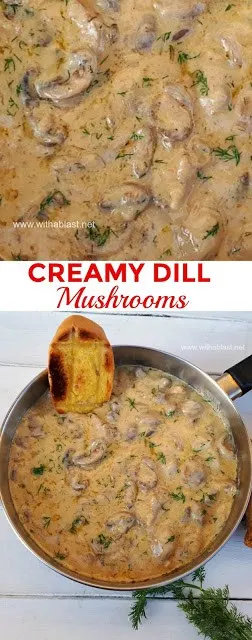 This is divine ! Imagine scooping up creamy Mushrooms with Garlic toast and dipping in the sauce ! Serve as an Appetizer or Side Dish