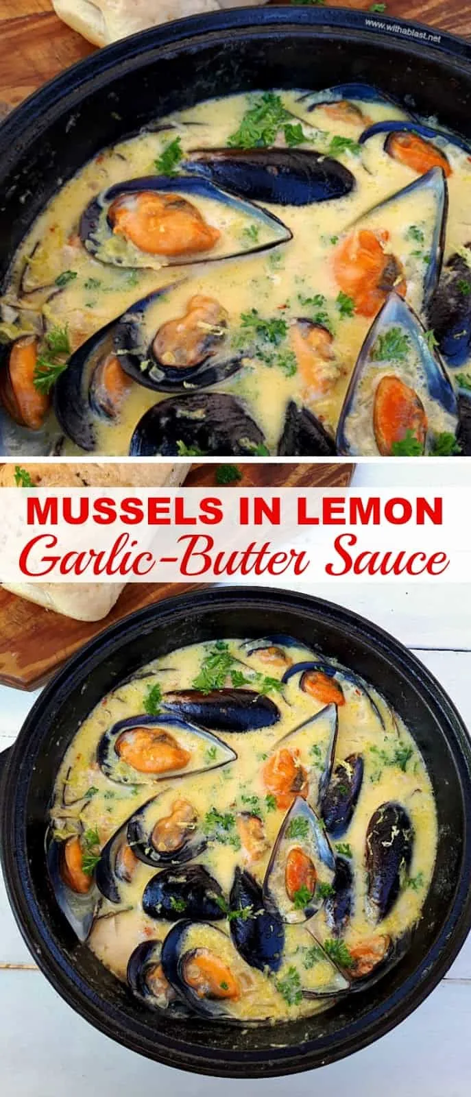 Creamy, garlic-butter Lemon Mussels ~ One of the most delicious appetizers ever !