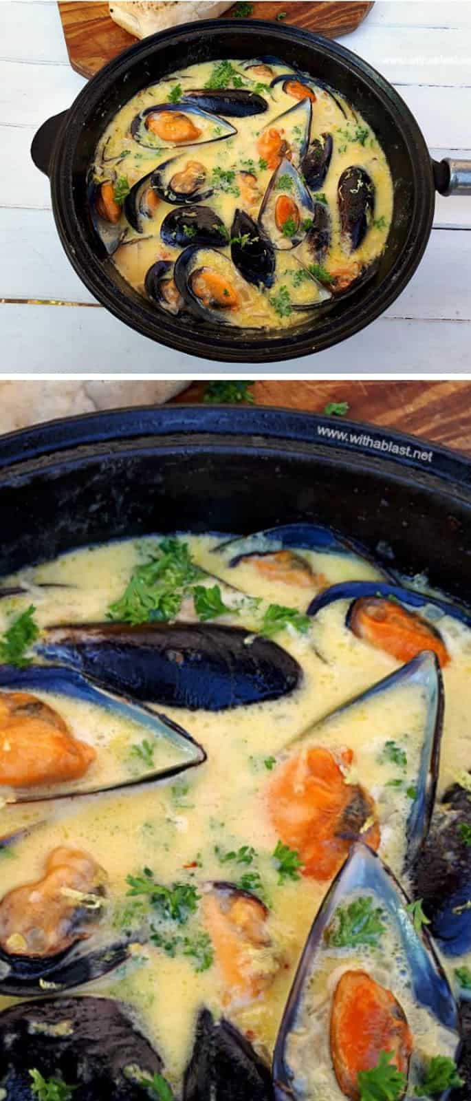 Creamy, garlic-butter Lemon Mussels ~ One of the most delicious appetizers ever !