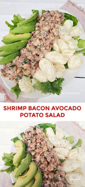 Creamy Shrimp and Bacon, served with baby Potatoes and Avocado on a bed of Lettuce makes the perfect lunch or appetizer