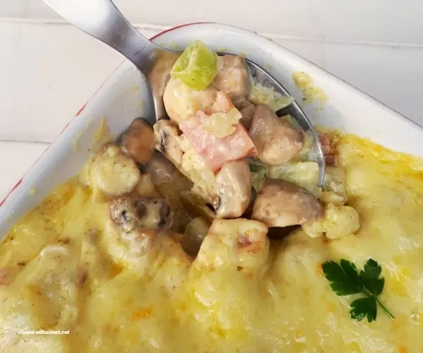 Creamy, cheesy and the perfect comfort dinner, or can be served without the Ham as a side dish (Meat and Vegetable substitutions given as well) Creamy, cheesy and the perfect comfort dinner, or can be served without the Ham as a side dish (Meat and Vegetable substitutions given as well)