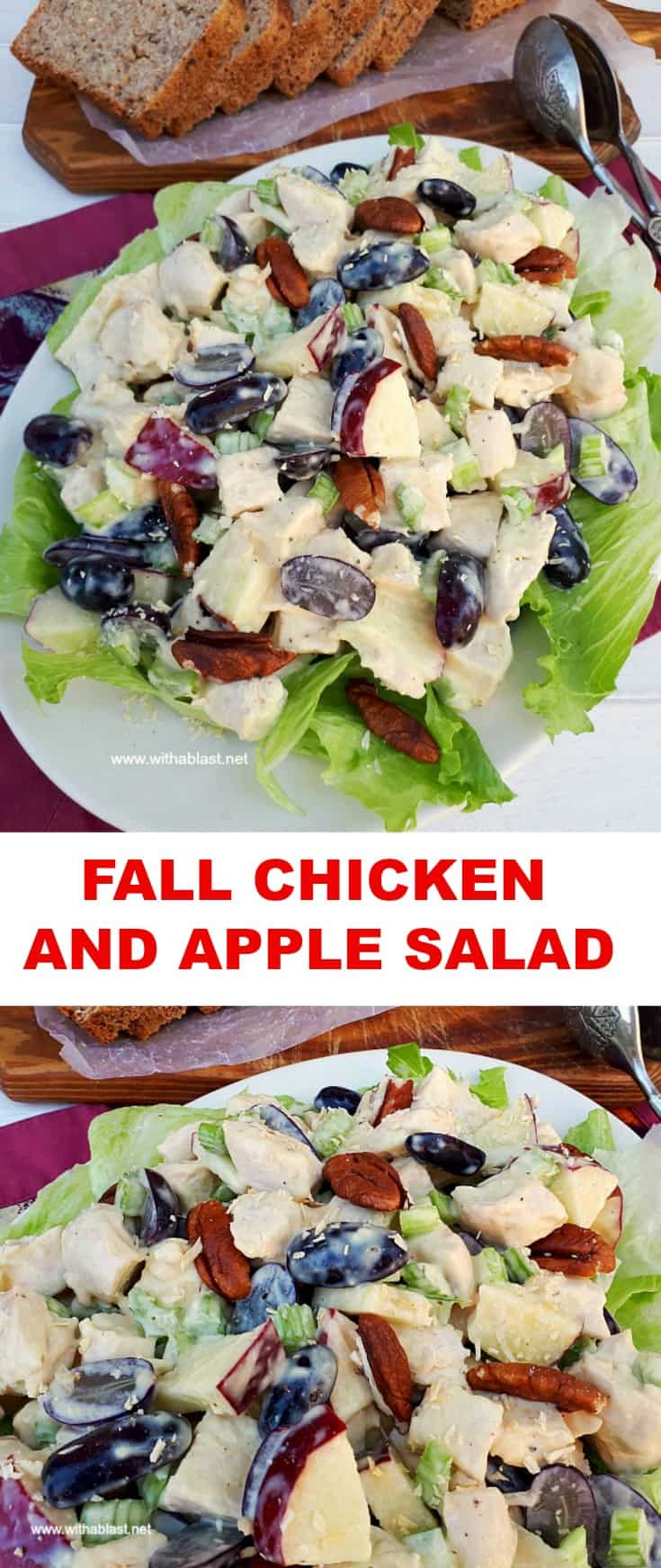 Fall Chicken And Apple Salad is a filling, fruity salad, packed with fruit and perfect to serve as a light dinner or lunch #ChickenSalad #FallSalad #LightDinner #Lunch