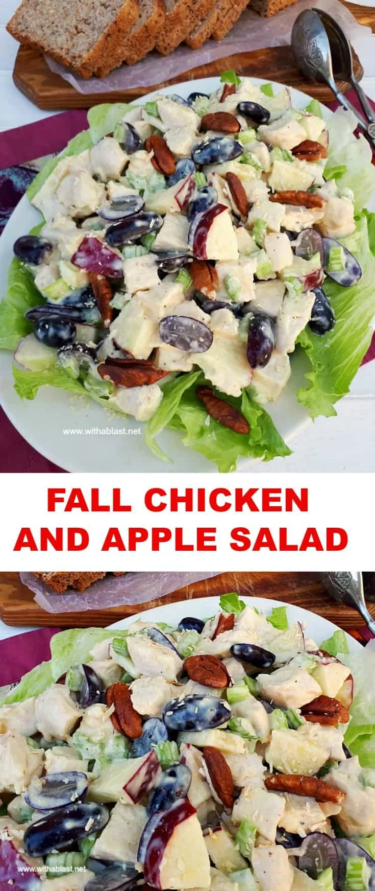 Fall Chicken And Apple Salad is a filling, fruity salad, packed with fruit and perfect to serve as a light dinner or lunch #ChickenSalad #FallSalad #LightDinner #Lunch