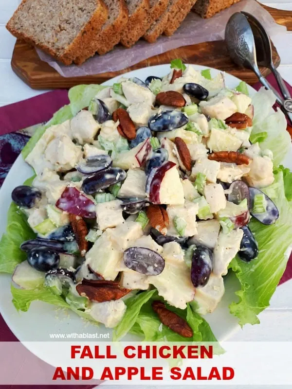 Fall Chicken And Apple Salad is a filling, fruity salad, packed with fruit and perfect to serve as a light dinner or lunch #ChickenSalad #FallSalad #LightDinner #Lunch