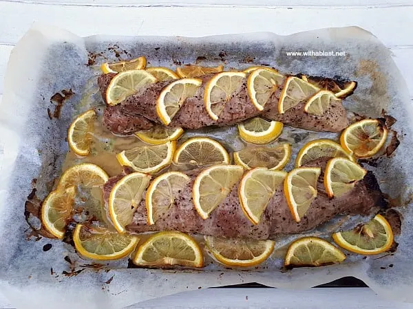 Tender, juicy Honey Lemon Pork Loin With Roasted Lemon Orzo is a quick, filling and delicious week night dinner