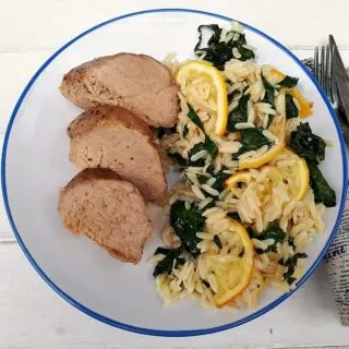 Honey Lemon Pork Loin with Roasted Lemon Orzo