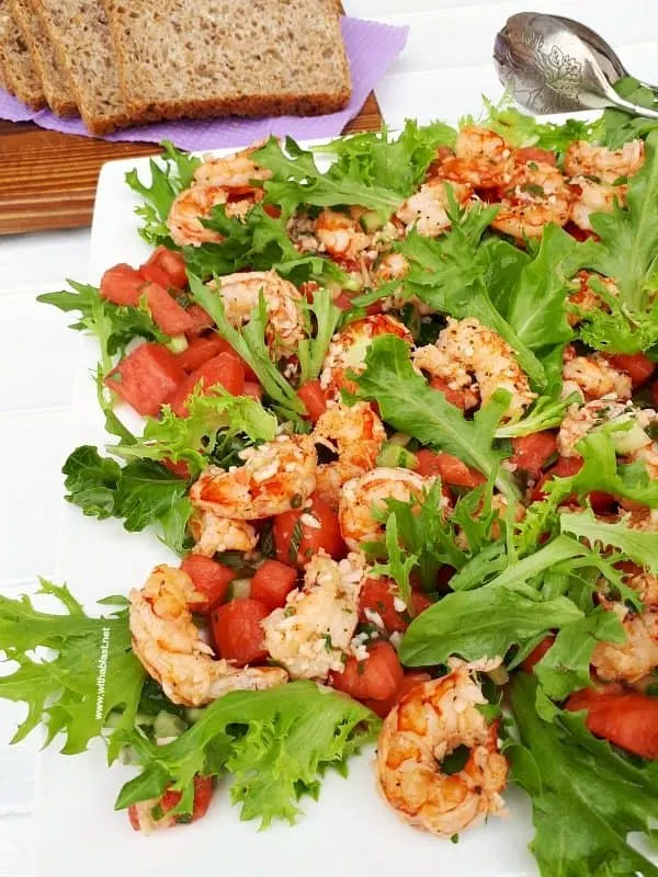 Shrimp Salad with a spicy Watermelon Salsa is so refreshing, healthy and  perfect for lunch or to serve as a light dinner 