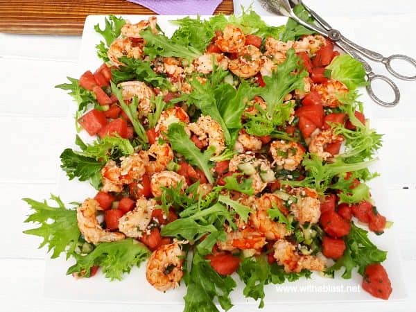 Shrimp Salad with a spicy Watermelon Salsa is so refreshing, healthy and  perfect for lunch or to serve as a light dinner 