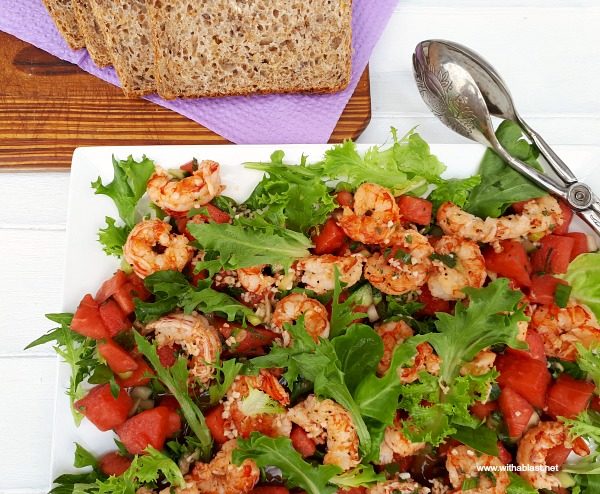 Shrimp Salad with a spicy Watermelon Salsa is so refreshing, healthy and  perfect for lunch or to serve as a light dinner