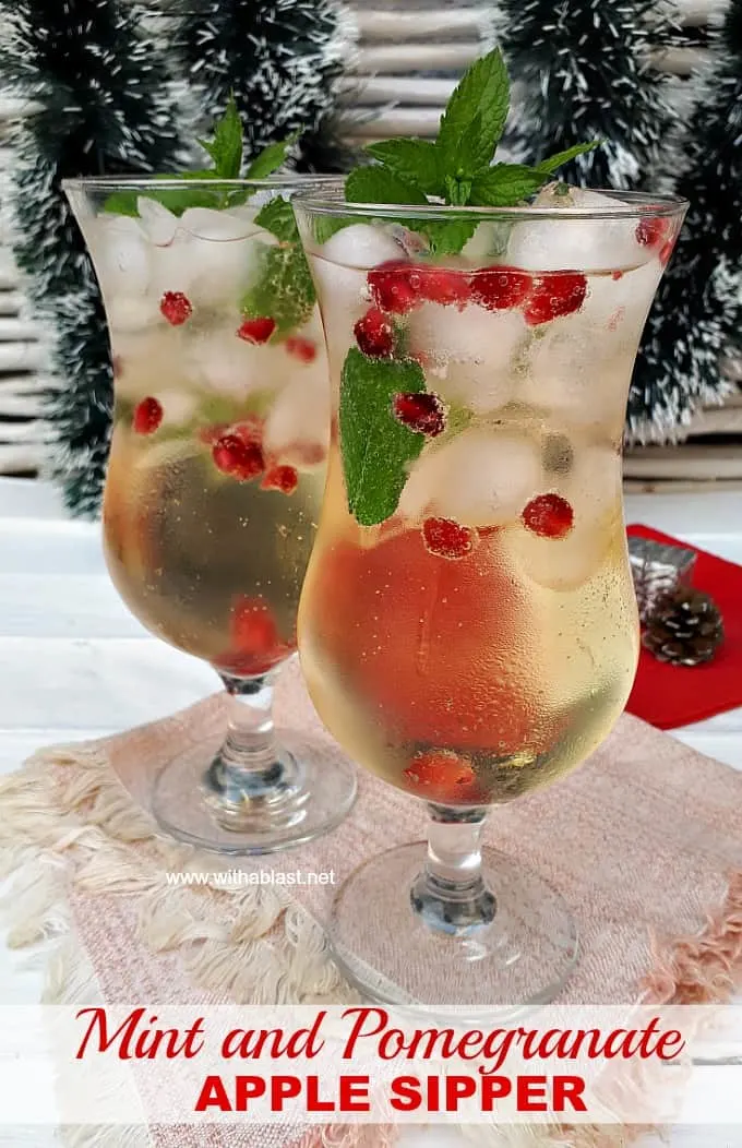 Refreshing, Mint and Pomegranate Apple Sipper is a must on your holiday drinks menu ! (Sparkling or plain) added alcohol optional