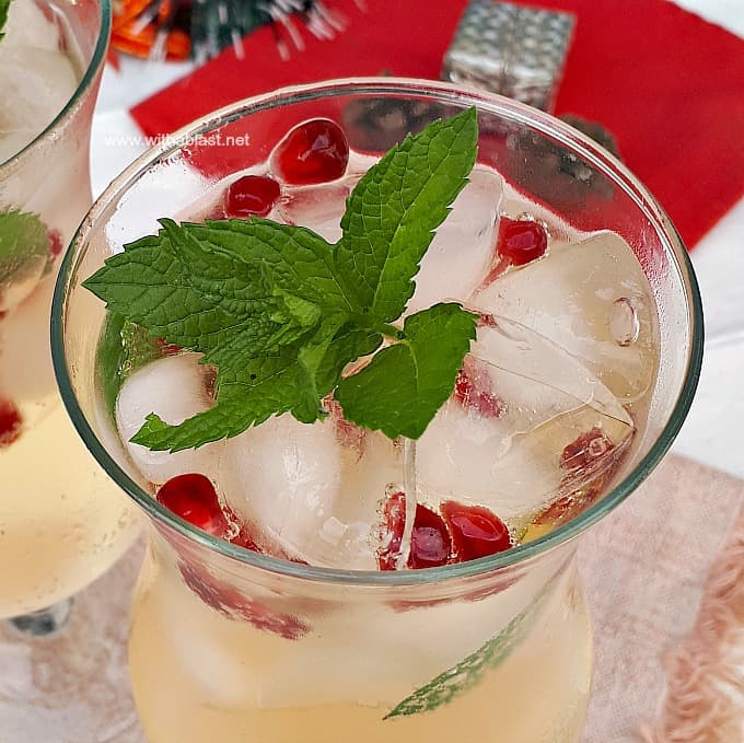 Refreshing, Mint and Pomegranate Apple Sipper is a must on your holiday drinks menu ! (Sparkling or plain) added alcohol optional