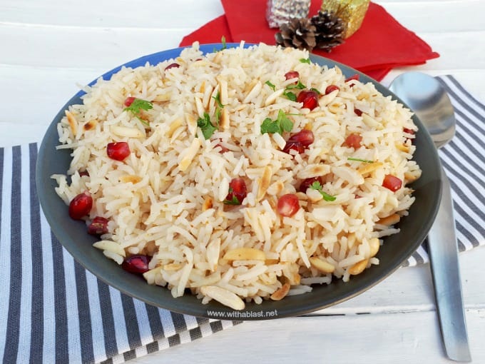 A Quick and easy recipe for Pomegranate Almond Rice - perfect to serve as a side to any main Festive meal, which might just steal the show !