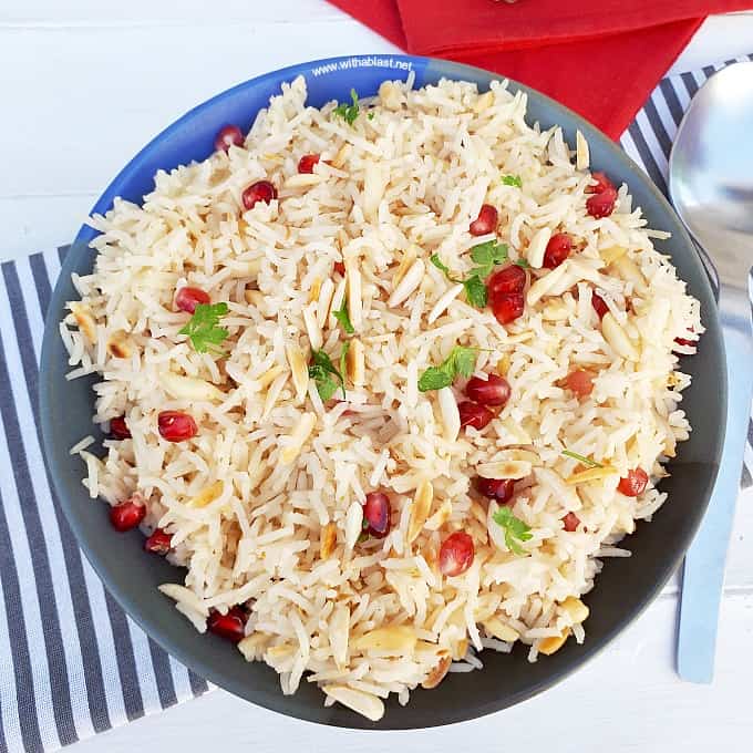 A Quick and easy recipe for Pomegranate Almond Rice - perfect to serve as a side to any main Festive meal, which might just steal the show !