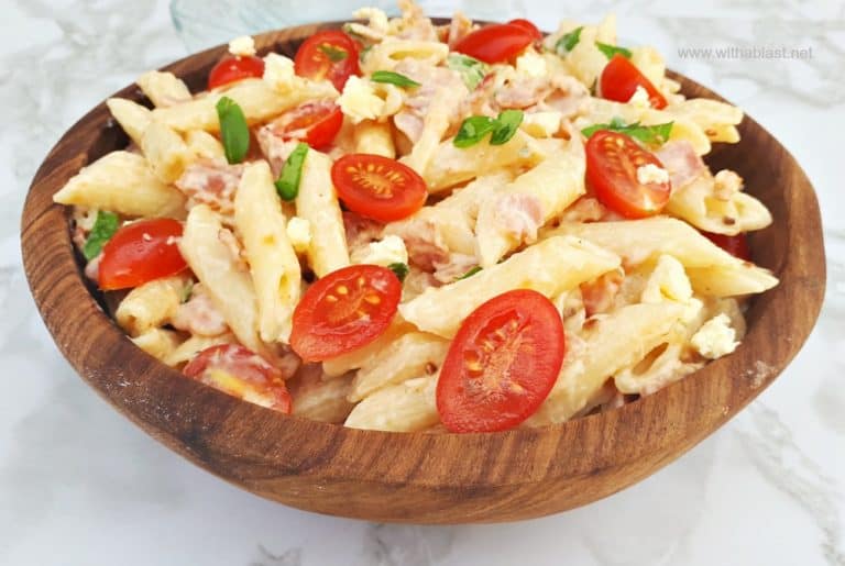 Bacon Tomato Pasta Salad With Blue Cheese Dressing With A Blast