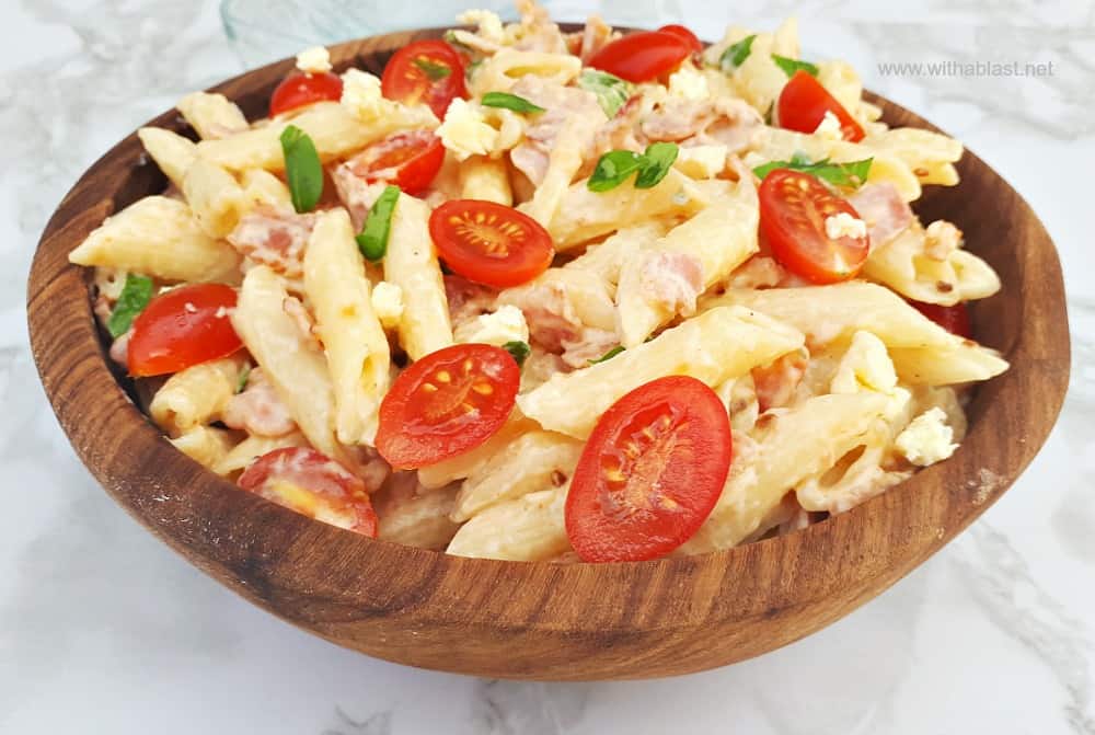 Bacon Tomato Pasta Salad with Blue Cheese Dressing