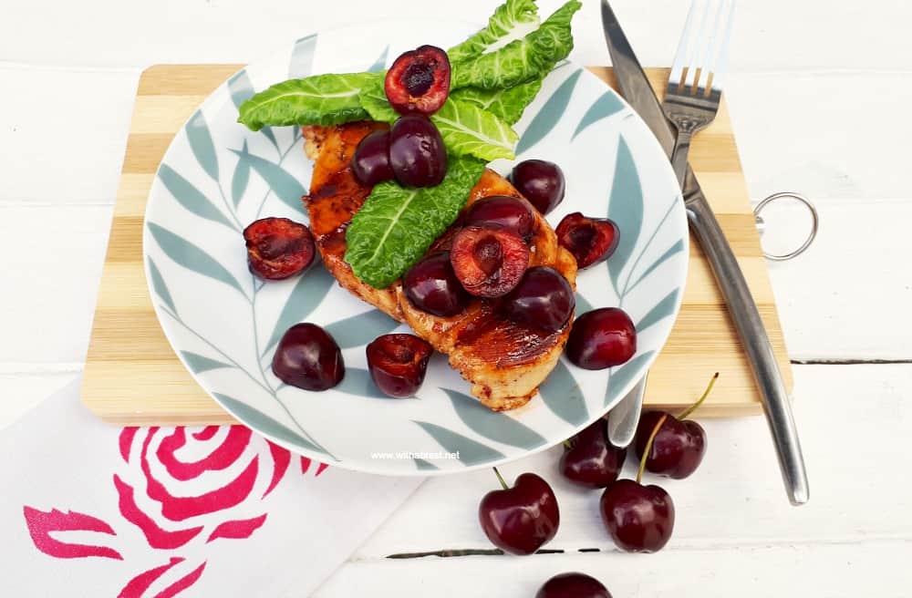 Glazed Chicken With Cherries And Baby Spinach 