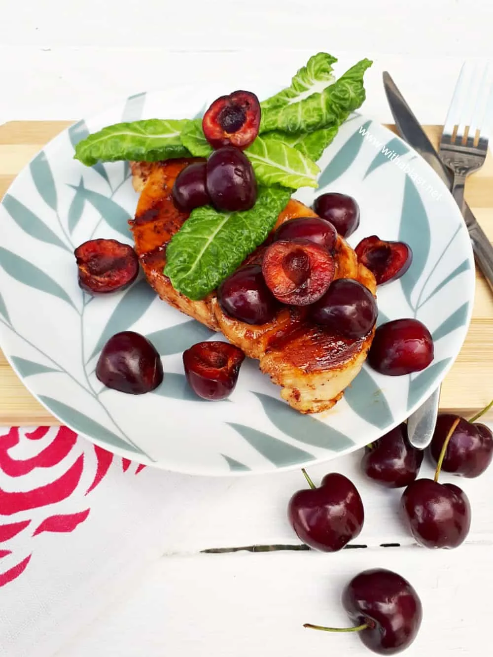 Glazed Chicken With Cherries And Baby Spinach 