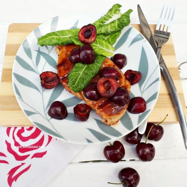 Glazed Chicken with Cherries and Baby Spinach