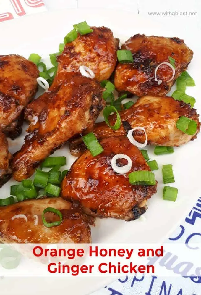 Orange Honey Ginger Chicken is sticky delicious ! Sweet, salty and perfect for dinner, as an appetizer or a game day treat