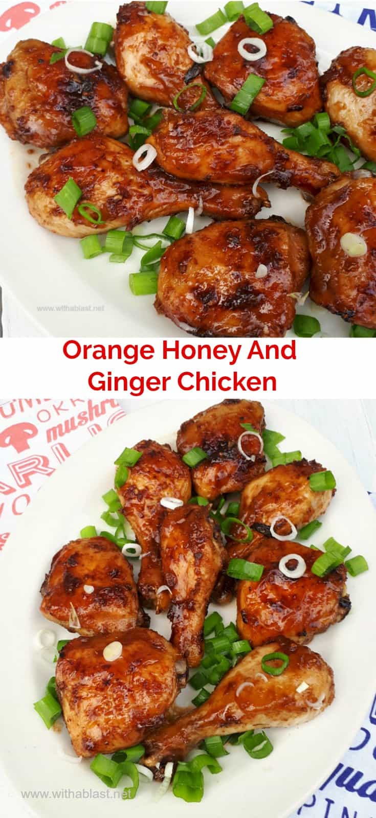 Orange Honey Ginger Chicken is sticky delicious ! Sweet, salty and perfect for dinner, as an appetizer or a game day treat