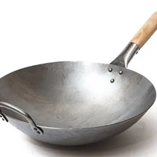 Traditional Hand Hammered Carbon Steel Pow Wok with Wooden and Steel Helper Handle (14 Inch, Round Bottom)/731W88 by Craft Wok