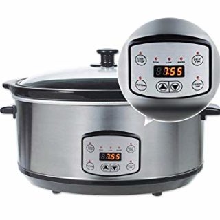 Digital Slow Cooker,Haolide 5-Quart Oval Shape Stainless Steel Programmable Slow Cooker with Removable Black Ceramic