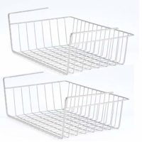 2 Pack Space Saving Under Shelf Basket Wire Rack Organizer Storage Fit Dual Hooks for Kitchen Pantry