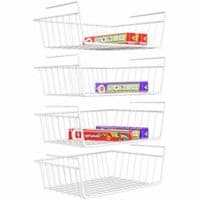 Under Shelf Basket, iSPECLE 4 Pack White Wire Rack, Slides Under Shelves For Storage, Easy to Install