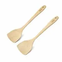 Wood Wok Spatula Cooking Utensils JJMG Kitchen Handcrafted Curved Stir Fry Wooden Mixing Spoon Serving Turner Tool (Pack of 2)