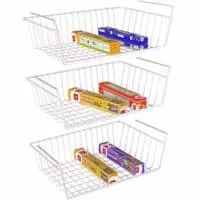 Lifinity Under Shelf Basket, Anti Rust Wire Rack White Wire Storage Basket for Pantry Cabinet Closet Desk Bookshelf Cupboard, 3 Pack