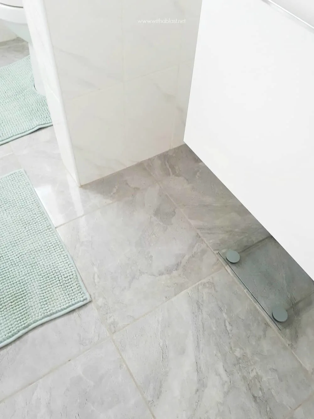 Bathroom Makeover - grey floor tiles