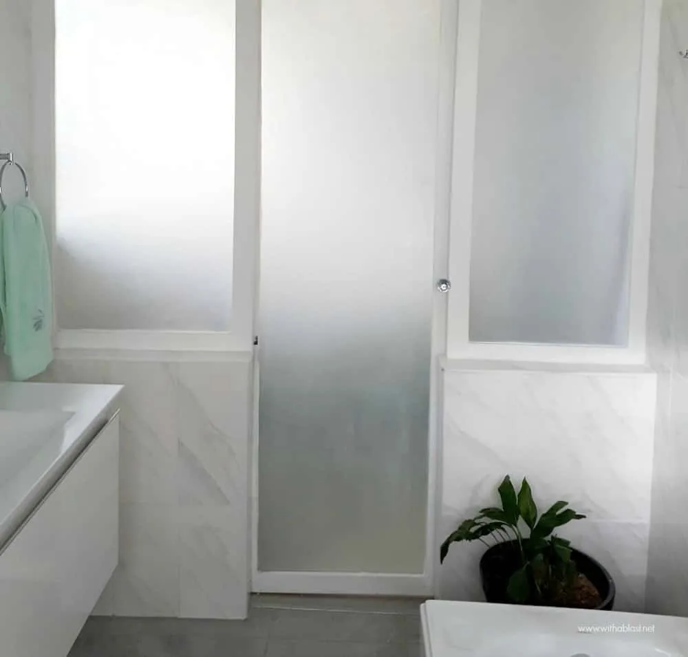 Bathroom Makeover with sandblasted glass wall and door