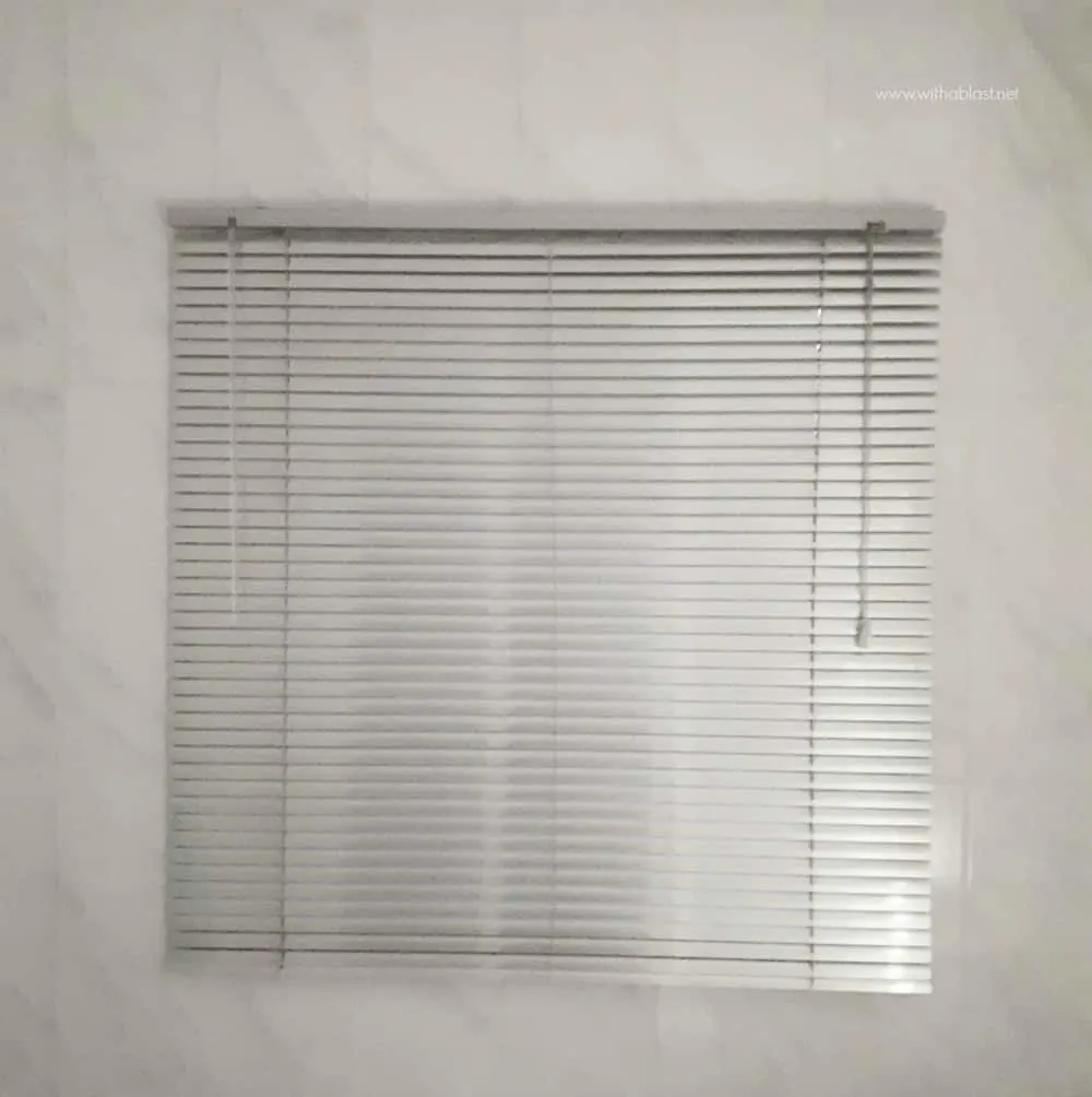 Bathroom Makeover - silver aluminum vertical blinds
