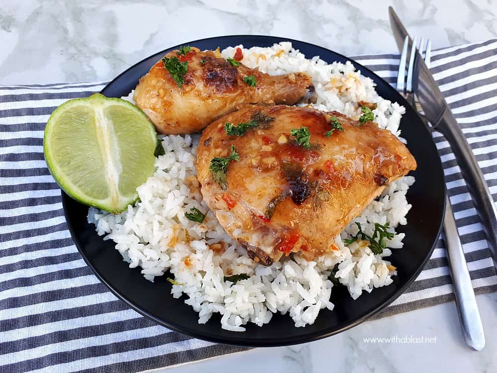 This recipe for Easy Baked Thai Chicken uses everyday pantry ingredients which turns the chicken into juicy, tender and a very tasty main dish [no-fuss, dump and bake]