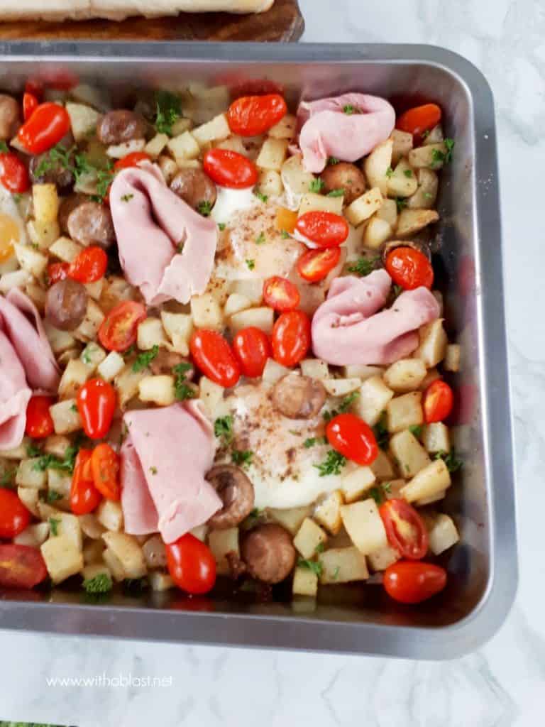 Ham Eggs and Potato Breakfast Tray Bake | With A Blast