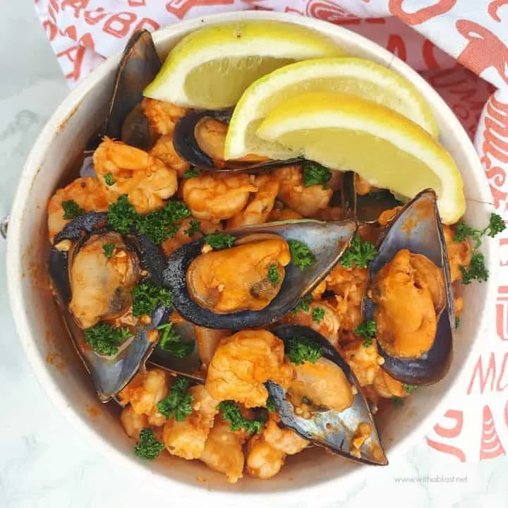 Red Prawns And Mussels