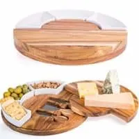 Shanik Cheese Cutting Board Set - Charcuterie Board Set and Cheese Serving Platter. Perfect Meat/Cheese Board and Knife Set for Entertaining and Serving. 3 Knies, Ceramic Bowl and Wine Server Plate.