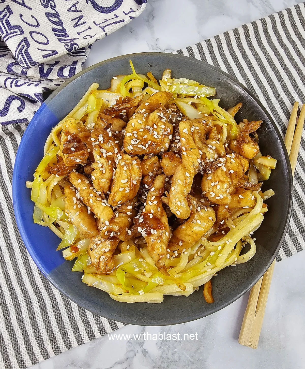 Honey Chicken and Cabbage Noodle Bowl